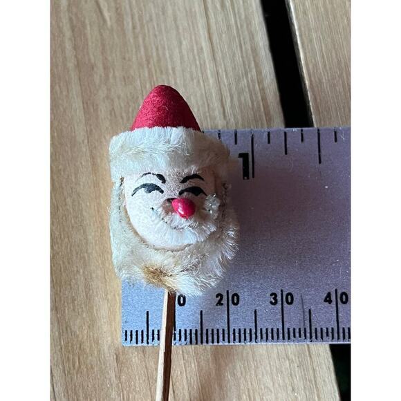 Vintage Miniature Santa Claus Head Pick Cotton Pipe Cleaner Cake topper. Japan - Picture 8 of 8